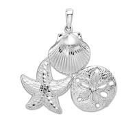Collar con colgante de vida marina de plata de ley 925 pulida, 36,55 mm de largo, regalo de joyería para mamá, talla única, Metal Plata Plata de ley, No es una piedra preciosa