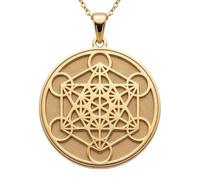 Collar con colgante del Cubo de Metatrón en plata de ley 925 |LK_NLC_01724 | disc pendant celestial engraved pendant with 18 inch cable chain 22-24 mm sun and moon jewelry gift