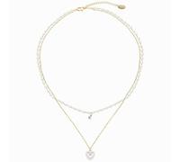 Collar con colgante en forma de corazón, dorado, en capas, longitud ajustable, doble cadena, detalles de cristal, caja de almacenamiento transparente contenida, bueno para regalos