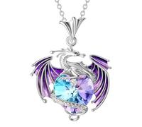Collar con colgante en forma de dragón - Collar con piedra de nacimiento en forma de corazón | Joyas de dragón símbolo de amor, collar romántico de San Valentín, regalo de compromiso