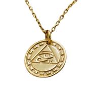 Collar con colgante en relieve del Ojo de Horus, fabricado en plata de ley 925 con baño de oro, cadena de eslabones de 45 cm (18"), dije redondo para joyería unisex hecha a mano | LK_EMBO_00158
