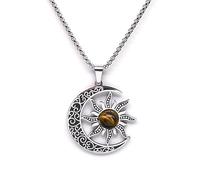 Collar con colgante gótico vintage de sol y luna, acero inoxidable, diseño de media luna con piedra de ojo de tigre, joyería celestial