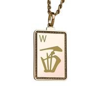 Collar con colgante grabado de ficha de Mahjong del Viento del Oeste, hecho en plata de ley 925 chapada en oro con cadena de cable de 45 cm. Joyería hecha a mano para hombres y mujeres | LKD_EGP_00408