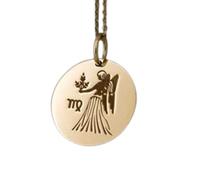 Collar con colgante grabado del signo zodiacal Virgo, forma redonda, hecho en plata de ley 925 chapada en oro, con cadena de cable de 45 cm. Joyería hecha a mano para hombres y mujeres | LKD_EGP_00197
