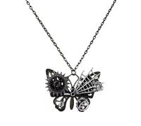 Collar con colgante mecánico vintage de mariposa, joyería de aleación de equipo gótica con detalles de engranaje, para moda oscura, cadena de aleación ajustable gótica, perfecta para Halloween Cosplay