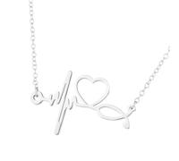 Collar con colgante minimalista de acero inoxidable con diseño de latido de corazón ECG para entusiastas del hospital y cadena de collar de acero inoxidable para regalo, talla única, como se describe