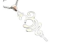 Collar con colgante minimalista de plata de ley 925 con símbolo sánscrito "Respira" y forma elegante, con cadena de cable de 45 cm y dije chapado en plata. Joyería con significado |LKD_3DM_00577