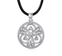 Collar con Colgante Nudo Celta de plata de ley 925 para hombres y mujeres, Collar con cordón de cuero negro con Colgante de Nudo Celta Irlandés para Amuleto Eterno e Infinito (Nudo Celta -1)