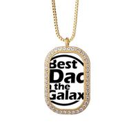 Collar con colgante para el día del padre con la frase "Best Dad In The Galaxy", joyería dorada con diamantes