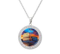 Collar con colgante personalizado con diseño de Roma en puesta de sol para mujer, collares de diamantes redondos, regalos de joyería para hombres y cumpleaños, talla única, Metal