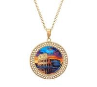 Collar con colgante personalizado con diseño de Roma en puesta de sol para mujer, collares de diamantes redondos, regalos de joyería para hombres y cumpleaños, talla única, Metal