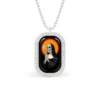 Collar con colgante rectangular con diseño de esqueleto de monja y manos rezando para mujer, joyería de aleación de aleación