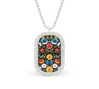 Collar con colgante rectangular con diseño floral mexicano, joyería de aleación para mujer, llavero de aleación