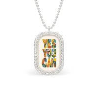 Collar con colgante rectangular con frase «YES YOU CAN» de plata para mujer, joyería de aleación, llavero con etiqueta