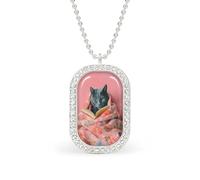 Collar con colgante rectangular de gato azul ruso leyendo un libro, joyería de plata para mujer, llavero de aleación