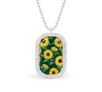 Collar con colgante rectangular de girasoles amarillos sobre verde, joyería de plata para mujer, llavero de aleación