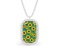 Collar con colgante rectangular de girasoles amarillos sobre verde, joyería de plata para mujer, llavero de aleación