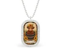 Collar con colgante rectangular de vaca de las Tierras Altas en barril de madera vieja para mujer, joyería de aleación para mujer, llavero de
