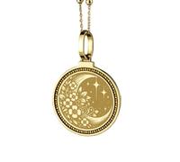 Collar con colgante redondo de 28 mm con grabado del horizonte de la ciudad de Suiza, chapado en oro, de plata de ley 925, para hombre y mujer, con cable de 45 cm. Joyería hecha a mano |LK_ENGP_0637