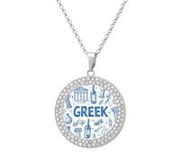 Collar con colgante redondo de botella de vino de oliva con símbolos griegos para mujer, joyería de moda, talla única, Metal, No es una piedra preciosa