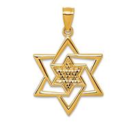 Collar con colgante religioso de oro amarillo macizo de 14 quilates pulido y brillante de 16,7 mm, estrella de David religiosa, regalo de joyería para mamá, talla única, Metal, No es una piedra