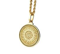 Collar con colgante religioso IHS de plata de ley 925 y oro |LK_NLC_01933 | necklace gold plated round medallion 24mm with 18 inch cable chain celestial sky jewelry durable tarnish