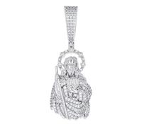 Collar con colgante religioso unisex de plata de ley 925 con moissanita de San Judas de 47,4 x 16,1 mm de ancho para mujer, talla única, Piedra preciosa. Metal Plata, Moissanita