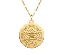 Collar con colgante Sri Yantra de plata de ley 925 y oro |LK_NLC_01825 | cable chain 24 mm round disc 1.5 mm thick guardian angel symbol inspirational faith jewelry gift for men