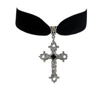 Collar con colgante único para mujer, gótico, vintage, terciopelo negro, gargantilla de crucifijo, accesorio de joyería de bruja para Halloween, Aleación y franela, Circonia cúbica