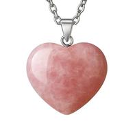 Cuarzo Rosa Natural Corazón de colgante, Collar de cristal de cuarzo con cristales curativos para mujeres, regalo para el día de la madre, piedras preciosas de amor, collar de acero inoxidable 50 cm