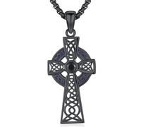 Collar con cruz celta de plata de ley 925 con colgante de cruz vikinga negra y amuleto con nudo celta. Joyería para hombres, hijos, niños, mujeres y unisex.