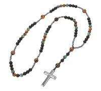 Collar Con Cruz De Piedra Natural, Turquesa Africana, Ojo De Tigre Y Ónix Negro. Rosario De Cuentas Para Hombre Y Mujer, Hecho A Mano Con Piedras Preciosas. Joyería Religiosa. Regalo Ideal. Turque