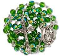 Collar con cuentas de cristal de rosario azul claro católico de Santa María y Crucifijo