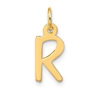 Collar con dije de letra de bloque inclinado grande de oro amarillo macizo de 10 quilates de 6,75 mm con monograma personalizado para mujer, One Size, Metal, No es una piedra preciosa