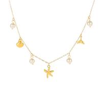 Collar con dije de oro para mujer, collar de estrella de mar de tortuga marina de 18 quilates, gargantilla de perlas blancas, collar bohemio con dije de delfín, joyería de playa de verano para mujer