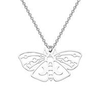 Collar con dije de polilla de acero inoxidable, colgante de polilla, luna creciente sobre polilla, colgante de mariposa, 2.1*3.6, Acero inoxidable, Sin gemas.