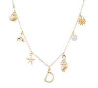 Collar con Dije Inicial para Mujer, Oro Collares con Letras de Concha Estrella de Mar Collar con Colgante del Alfabeto A-Z Boho Joyería de Playa de Verano Regalo para Niñas Adolescentes (D)
