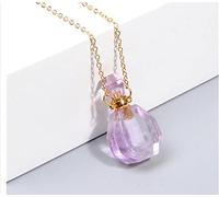Collar con dijes de cadena dorada de fluorita de cristal rosa natural Amethys collar difusor de aceite esencial de piedra -2 amatista