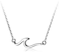Collar con diseño de onda del océano para mujeres, niñas, niños, plata 925, línea minimalista, colgante, collar gargantilla cadena ajustable de 18 pulgadas Sea Beach joyas de verano regalo para amante