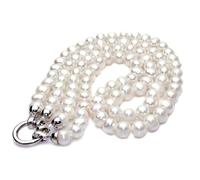 Collar con doble perla de agua dulce real para las mujeres verdaderas collares de perlas blancas de una talla única ágata