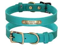 Collar con Etiqueta De Identificación Ajustable Personalizado Shiba Inu Pug Chihuahua Yorkshire Terrier Collar De Cuero Personalizado para Perros Y Gatos,Verde,S