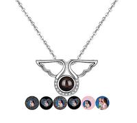 Collar con foto de proyección personalizada con imagen en el interior, collar con alas de ángel, te amo en 100 idiomas, joyería de memoria romántica, colgante conmemorativo para mujeres, hombres
