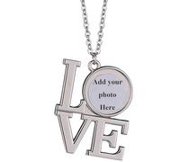 Collar con foto personalizada, collar creativo personalizado con fotos de pareja, con letras impresas personalizadas, collar de amor, collar de cadena plana, talla única, Acero aleado, No es una