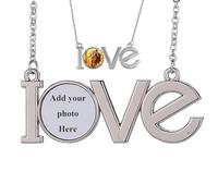 Collar con foto personalizada, collar creativo personalizado con fotos de pareja, con letras impresas personalizadas, collar de amor, collar de cadena plana, talla única, Acero aleado, No es una