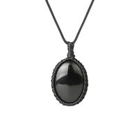 Collar con Gema Ovalada De Cristal Curativo De Obsidiana Negra, Cuerda Trenzada Hecha A Mano, Colgante De Piedra De Los 7 Chakras, Joyería De Piedras Preciosas para Hombres Y Mujeres, Unisex.