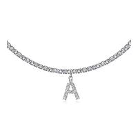 Collar con inicial de plata chapado en oro blanco de 14 quilates, cadena de diamantes personalizada, colgante con letra del alfabeto y circonita cúbica para mujer plateado