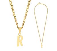 Collar con inicial del alfabeto para mujeres y hombres, cadena cubana de 3 mm de grosor y 22 pulgadas de largo, cadena chapada en oro de 18 quilates, Acero inoxidable