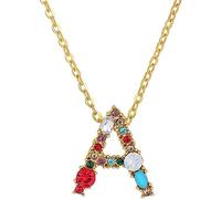 Collar con inicial grande - Collar chapado en oro con brillantes de colores, colgante con 26 letras monograma del alfabeto, idea regalo para cualquier mujer y para llevar todos los días. Durability