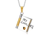 Collar con Libro para Mujer Collar con Diseño de Libro My Little Star de 6 Páginas que se Puede Abrir, Collares con Libros Colgante Personalizado Grabado Regalo de Joyería Ajustable (Oro Plata Love)
