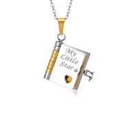 Collar con Libro para Mujer Collar con Diseño de Libro My Little Star de 6 Páginas que se Puede Abrir, Collares con Libros Colgante Personalizado Grabado Regalo de Joyería Ajustable (Oro Plata Star)